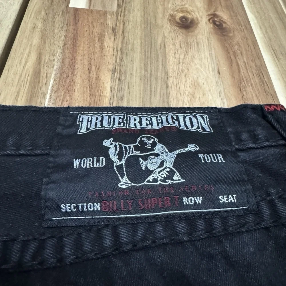 Vintage True Religion Jeans Mens 38x32 Black Red Stitching Billy‎ Super T USA